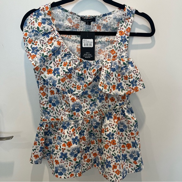 NWT Wildfox Asymmetrical Sleeveless Top with ruffles and floral pattern - Picture 2 of 10